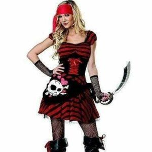 Pirate Jewel of the Sea Halloween Costme 8/10 Black Red Dress Party 6 Pc Womens